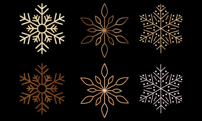 Poster - Ice and gold snowflakes. gold color vector icon set, christmas decorations.eps