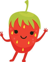 Sticker - Smiling strawberry character. Cartoon berry with kawaii face