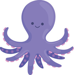 Wall Mural - Happy octopus character. Cartoon underwater animal smiling