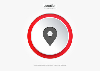 3d target pin point icon. Red map location pointer icon symbol sign. Gps marker with isolated white background for mobile app website UI UX.