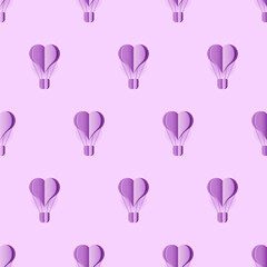 Poster - Seamless pattern with heart hot air balloon paper art style. Pattern graphic style. Cut paper effect. Vector illustration