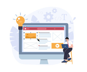 Website development concept. The developer makes the layout of the site page. Vector illustration.