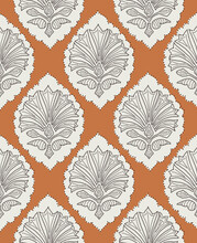 Traditional Seamless Indian Grey Damask Pattern Vector Damask Seamless Pattern Orange Background. Classical Luxury Old Fashioned Damask Ornament,