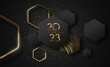 Happy New Year 2023 gold black luxury 3d glitter greeting card