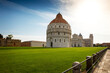  Campanile (Leaning Tower of Pisa), the Pisa Cathedral, and the Pisa Baptistry in the Piazza dei Miracoli, Italy