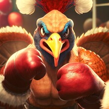 Funny Thanksgiving Angry Turkey Boxer Character With Boxing Gloves