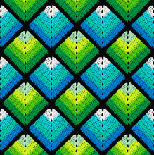 Seamless Knitted Pattern In The Form Of Gradient Rhombuses Is Crocheted With Multi-colored Threads. Patchwork Style. Analog Color Combinations.