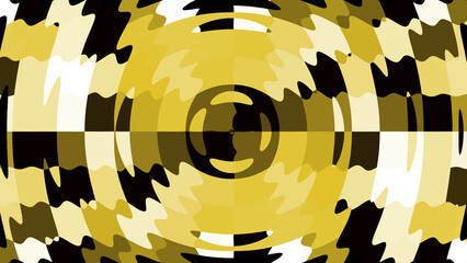 Sticker - central circle like yellow wave lines moving on tissue randomly composed on creative abstract background with 3D rendering illustration for circle, geometry and space concepts