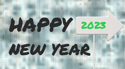 Wall Mural - 2023 direction showing rightside with happy new year text on creative abstract background with 3D rendering illustration for anniversary concepts