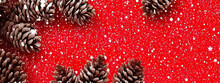 Red Christmas Background With Snowflakes And Pine