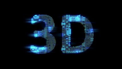 Poster - abstract glitch cybernetical text 3D shining blue electric light, isolated