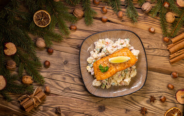 Christmas baked salmon with potato salad