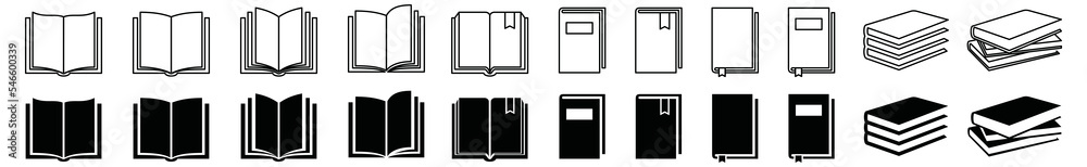 Book icon set. Simple open book, stack of books, ad closed book icon ...