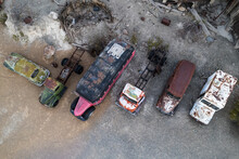 Rusty Cars On Wrecking Yard