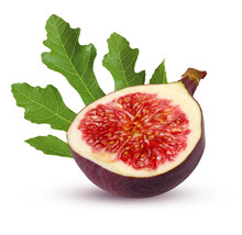 Purple Fig With Leaves Isolated On White Background.