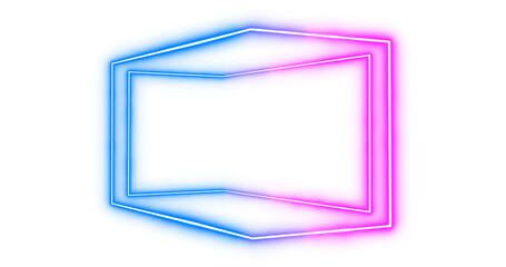 Poster - Neon light lines on png transparent background with reflection on the floor. Neon frame for your design.	
