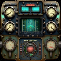 Submarine control panel dials and measure devices with different led display monitors