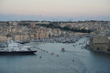 Wall Mural - malta 3 cities view from la valletta at sunset