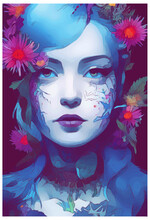 Flower Punk Tattoo Artist Character. Digital Oil Painting. Vector Illustration. [Digital Art, Sci-Fi Fantasy Horror Background, Game, Graphic Novel, Graphic Tee, Or Postcard Image]