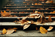 Autumn Scene With Dead Leaves On A Flight Of Concrete Stairs