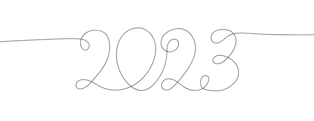 2023 continuous line hand drawn lettering. Vector New Year minimal greeting card with calligraphy