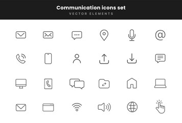 Poster - Set contact icon simple line style communication icons. Message chat messaging chatting phone talking location internet people mail inbox icon symbol sign for UI UX website mobile app.
