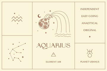 aquarius zodiac sign design illustrations. esoteric vector element, icon