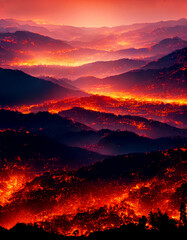 Wall Mural - Horizontal shot of nature on fire 3d illustrated