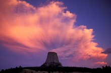 Pink Cloud Over Devils Tower National Monument, Wyoming, USA
