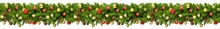 Christmas Border Frame Of Tree Branches On White Background With Copy Space Isolated. Seamless Pattern With Christmas Garland