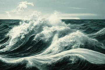 Wall Mural - seascape of beautifully painted waves as illustration