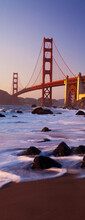 View of the Golden Gate Bridge taken from Baker Beach in San Francisco, CA, USA.