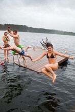 Group Of Twenty Year Olds Jump Into Kezar Lake