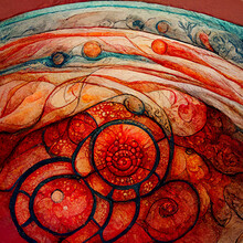 Mandala Painting, Red And Green Colors, Symbolic Representation Of Planets, Beautiful Meditation, Background, Peace, Illustration, Reflexion, Digital