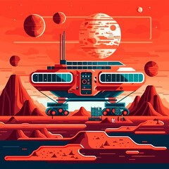 Wall Mural - Vector of a space colony on an extraterrestrial planet