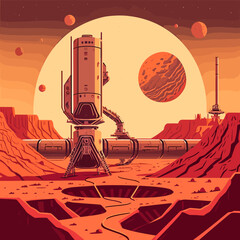 Wall Mural - Vector of the Mars colony