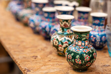 Colorful Porcelain Vases On The Street , Handmade Ceramic Vase