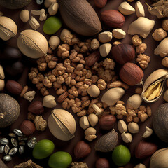 Grains of different types of nuts on table for dinner on Christmas night.