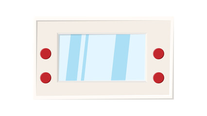 Poster - Old retro vintage hipster handheld portable video game console with buttons and screen for gamers from 70s 80s 90s. white icon. Vector illustration