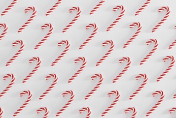 Sticker - Pattern with a red Christmas candy on a light background. Christmas concept, Santa Claus. 3D render, 3D illustration.