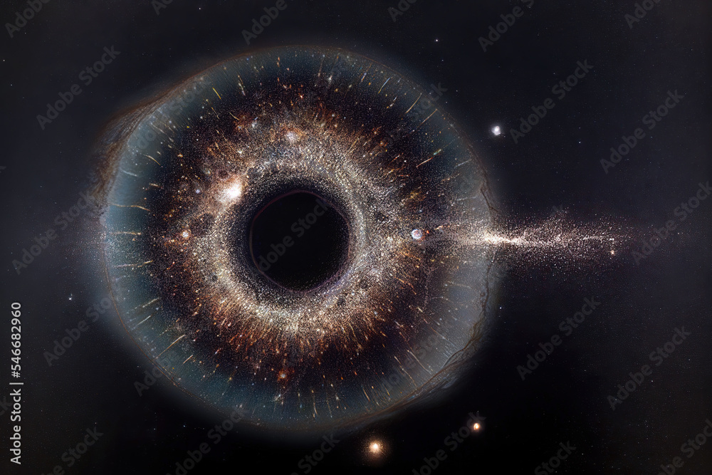 Supermassive Black Hole Eye of the Universe - imaginary black hole with the appearance of the iris of the human eye, for abstract works. 3D rendered