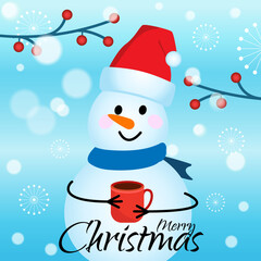 Wall Mural - Merry Christmas cards or banners. With snowman, snowflakes in winter.