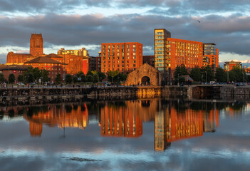 Wall Mural - Royal Albert Dock, the Liverpool landmark, image captured at sunset in the city center downtown docklands