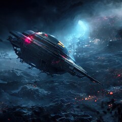 Wall Mural - Spaceship in flying through the depths of space