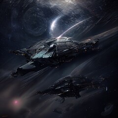 Wall Mural - Spaceship in flying through the depths of space