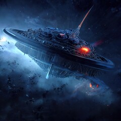 Wall Mural - Spaceship in flying through the depths of space Generative AI
