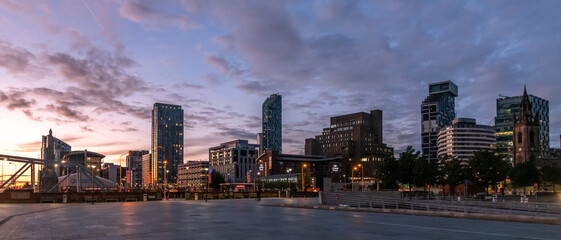 Wall Mural - Office buildings in Liverpool, image captured at sunrise in the city center downtown docklands