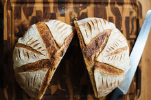 Sourdough Bread Loaf Cut In Half