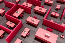 Cubicles With Pink Work Desks