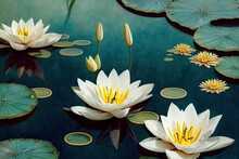 Water Lilies , Lotus Flower Floating On The Water
